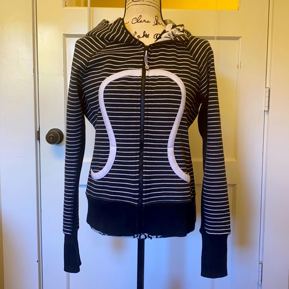 Black and white stripe Lululemon zip up hoodie